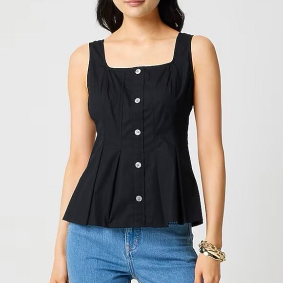 J.Crew Factory Sleeveless Button Up Peplum Top Black Size 4 NWT - Picture 1 of 9